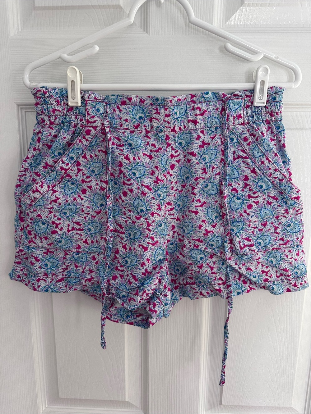 LOFT Floral Drawstring Athletic Shorts in Pink & Blue